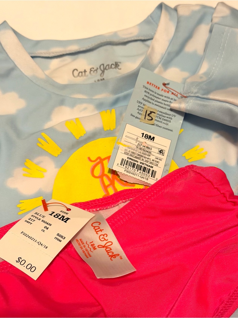 Cat & Jack 2 Piece Swimsuit Rashguard Girls 18 months - Picture 2 of 2